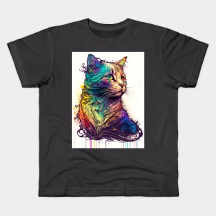 Cat Line Art Colorful Kids T-Shirt
